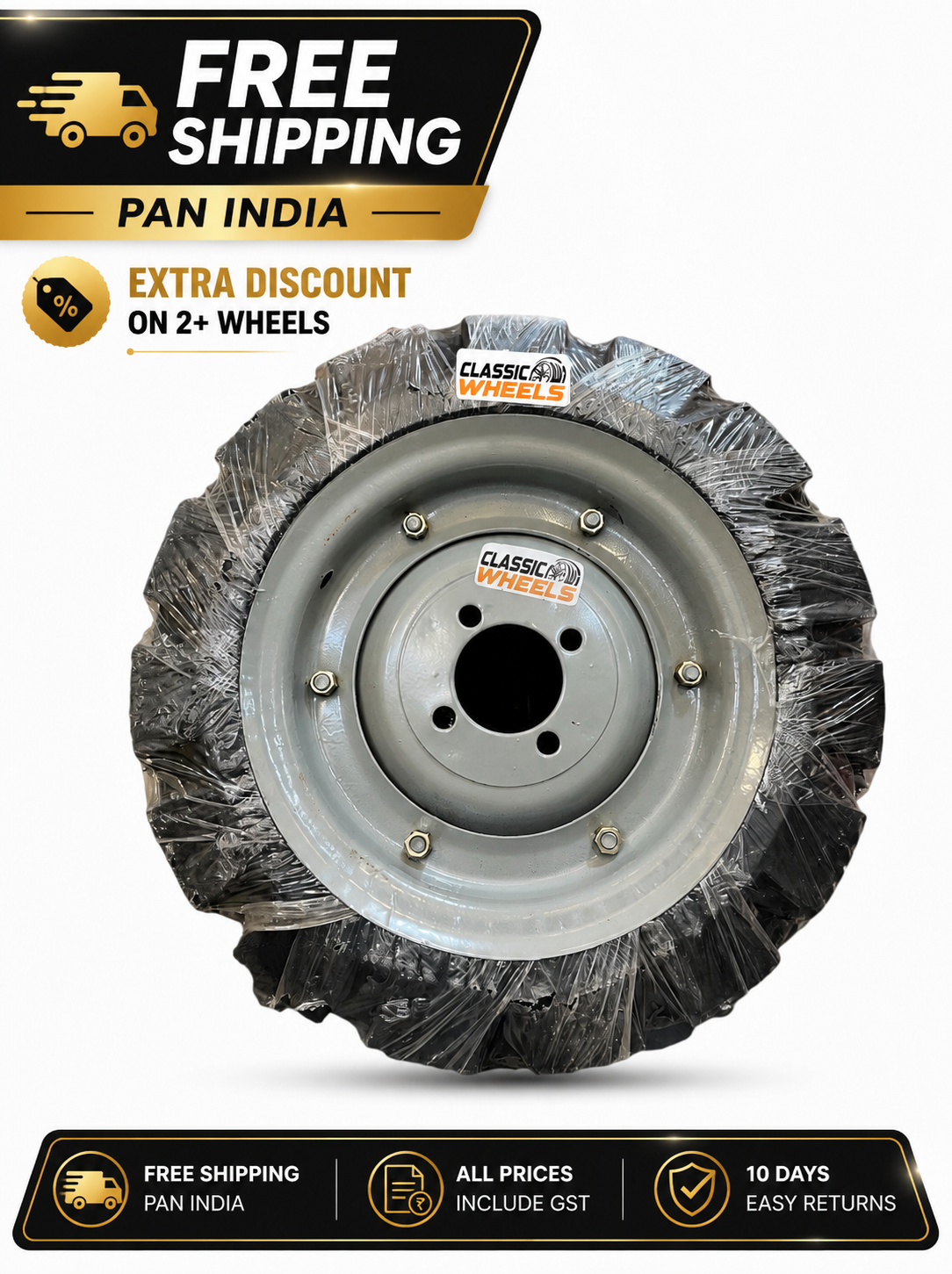 Classic wheels heavy duty WheelBarrow tire with (Hub) disc 14x3, 8 ply rating durable rubber, leak proof, and long lasting ideal for wheelbarrow and trolley (1No)