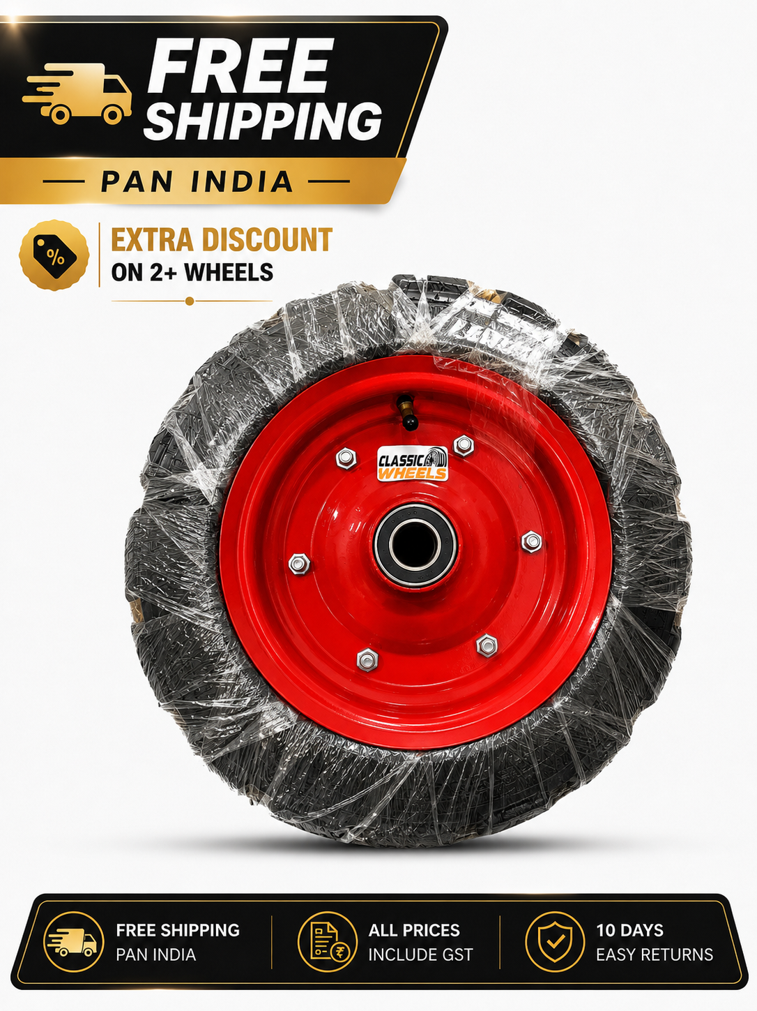 Classic Wheels,Solid Rubber(14x3) Heavy Duty Wheelbarrow tire with Bearing 6205 Complete Wheel Ideal for whelbarrow, Dollies, Trolleys and More...