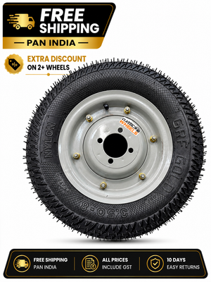 Classic wheels heavy duty WheelBarrow tire with disc (Hub) type  3.50-8, 8 ply rating durable rubber, leak proof, and long lasting ideal for wheelbarrow and trolley (1No)