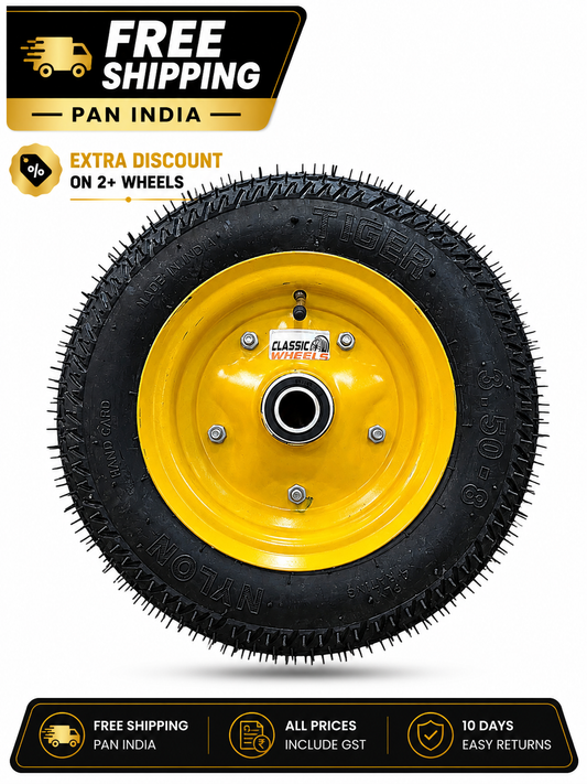 Classic wheels heavy duty WheelBarrow tire with heavy-disc(2kg) 3.50-8, 8 ply rating durable rubber, leak proof, and long lasting ideal for wheelbarrow and trolley (1No)