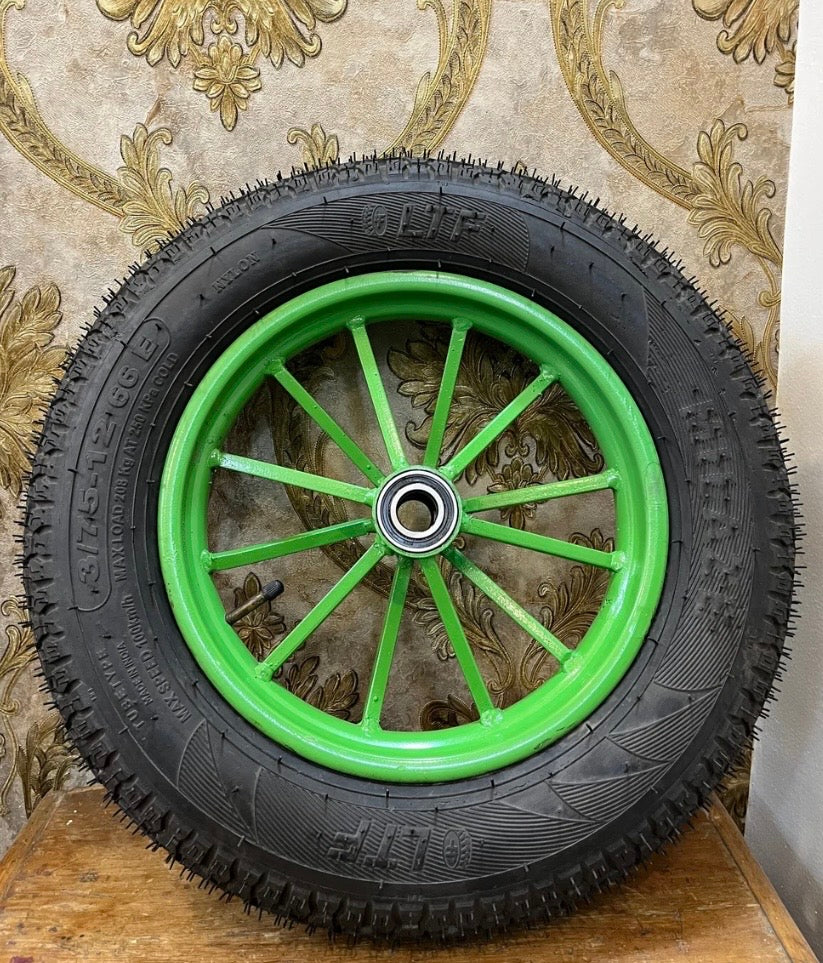 Food Cart Wheel Combo Kit | 2 × 3.75-12 Spoked Wheel + 2 × 8 Inch Cast Iron Axle | Ready to Fit