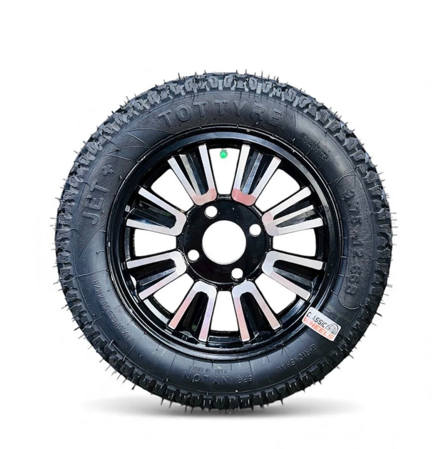 Food Cart Wheel Combo Kit | 2 × 3.75-12 Alloy Wheel + 2 × 10 Inch Hub Shaft Axle | Ready to Fit