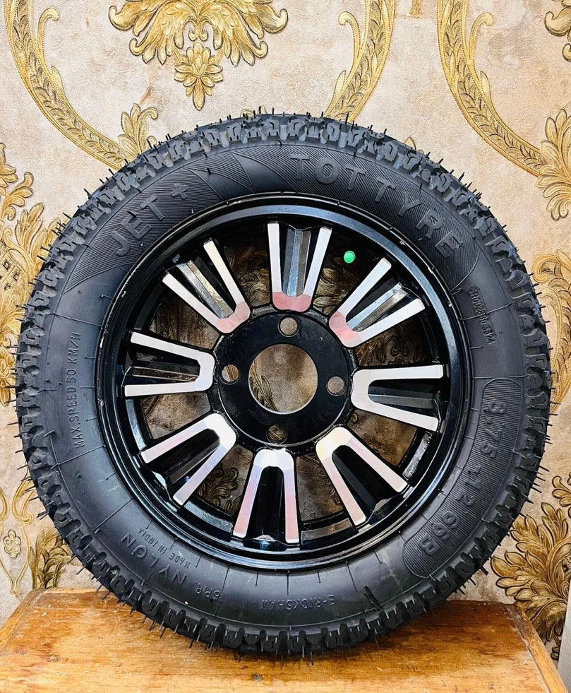 Food Cart Wheel Combo Kit | 2 × 3.75-12 Alloy Wheel + 2 × 10 Inch Hub Shaft Axle | Ready to Fit