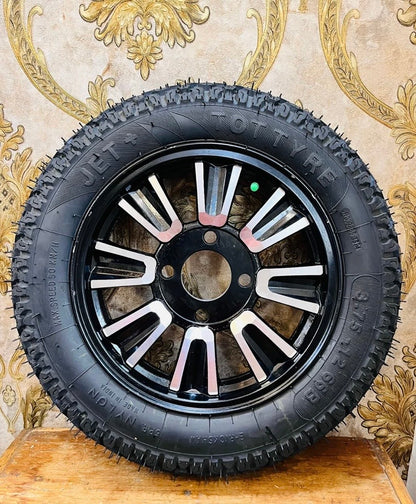 Food Cart Wheel Combo Kit | 2 × 3.75-12 Alloy Wheel + 2 × 10 Inch Hub Shaft Axle | Ready to Fit