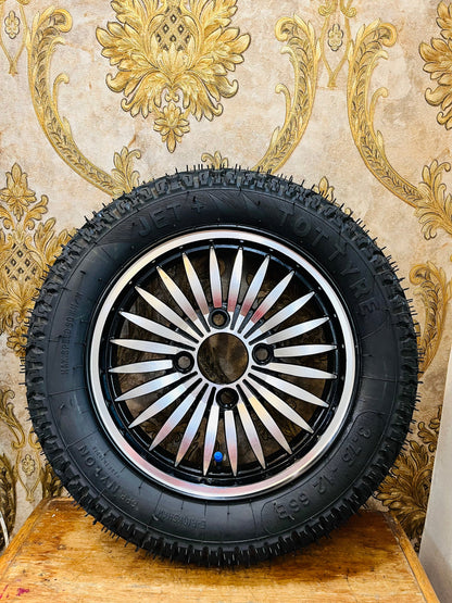 Heavy Duty Alloy Wheel with Rubber Tyre | Food Cart, E-Rickshaw & Multi-Purpose Trolley Wheel