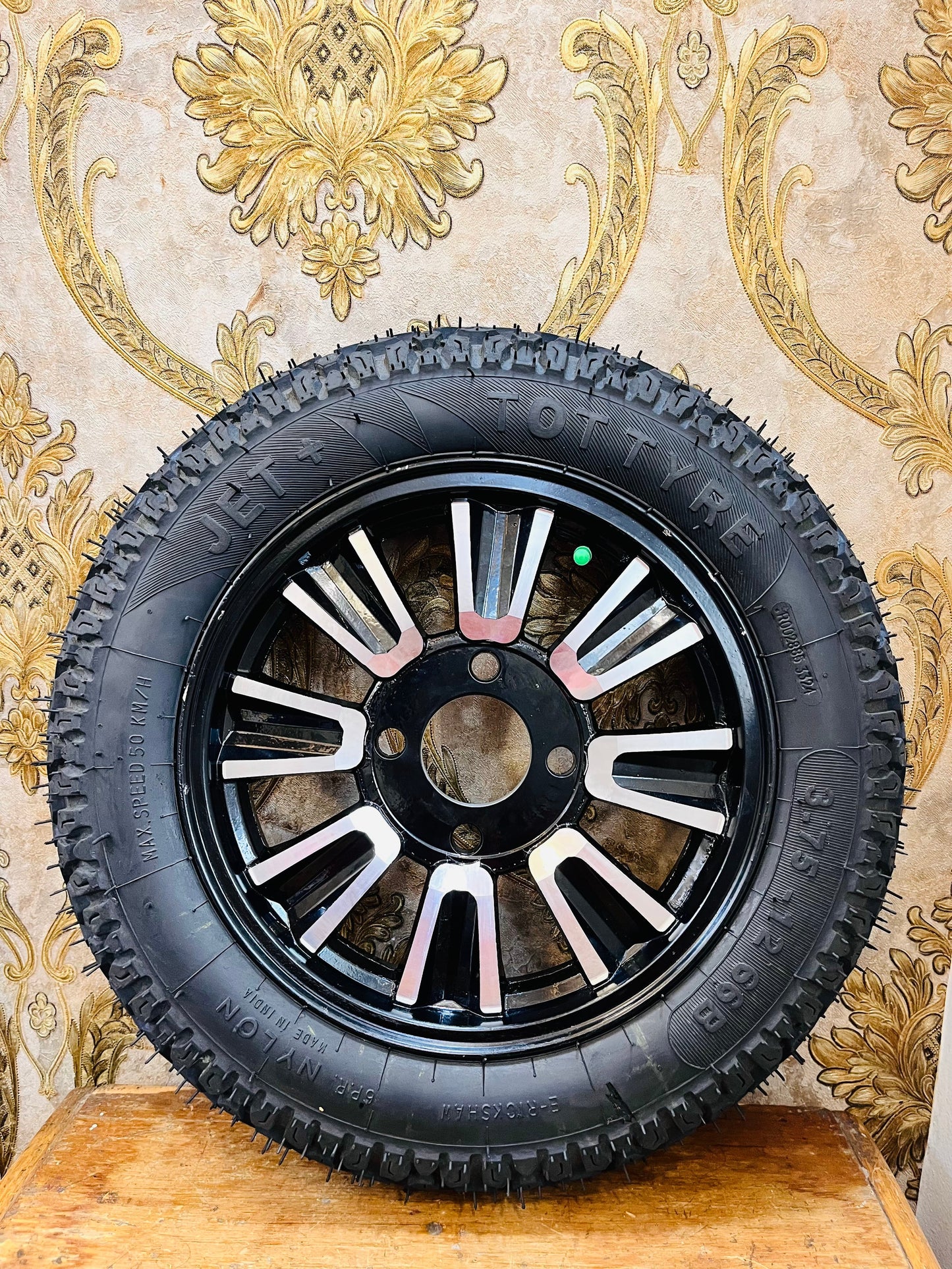 Heavy Duty Alloy Wheel with Rubber Tyre | Food Cart, E-Rickshaw & Multi-Purpose Trolley Wheel