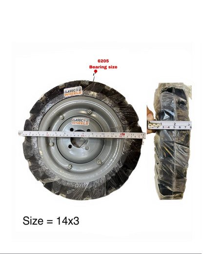 Classic wheels heavy duty WheelBarrow tire with (Hub) disc 14x3, 8 ply rating durable rubber, leak proof, and long lasting ideal for wheelbarrow and trolley (1No)