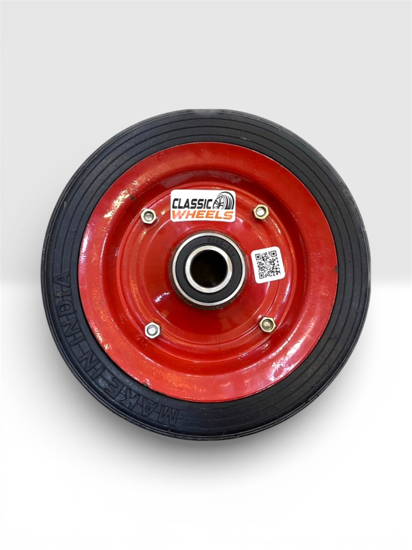 10×2 Plane Solid Rubber Wheel with 6205 Bearing / Tubeless | Cylinder Trolley, Hand Trolley & Utility Cart Use