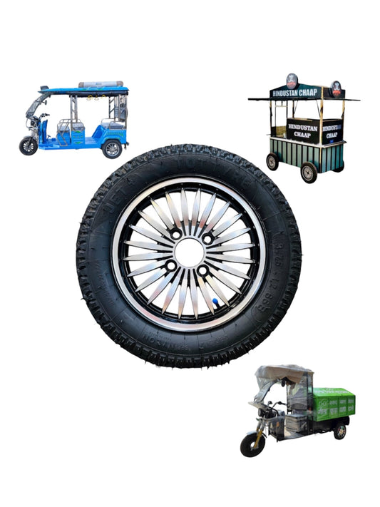 Heavy Duty Alloy Wheel with Rubber Tyre | Food Cart, E-Rickshaw & Multi-Purpose Trolley Wheel
