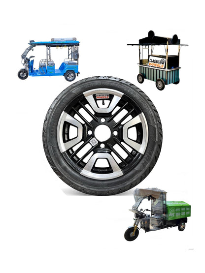 Heavy Duty Alloy Wheel with Rubber Tyre | Food Cart, E-Rickshaw & Multi-Purpose Trolley Wheel