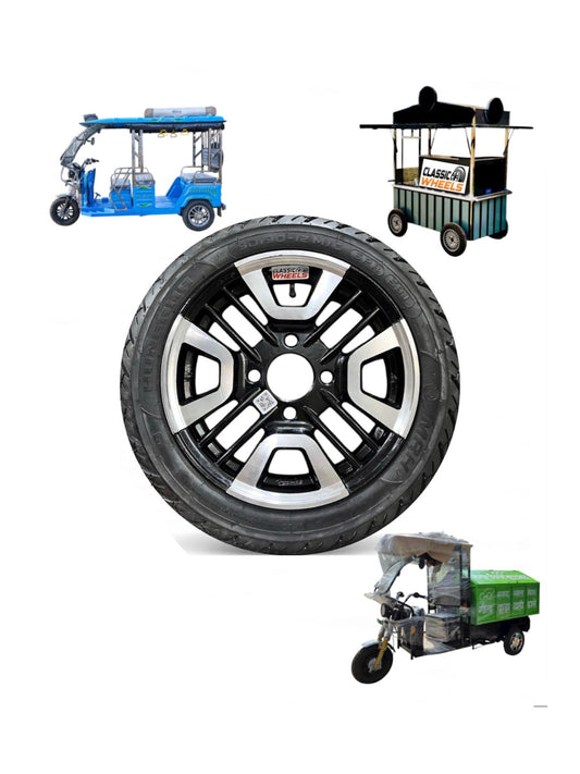 Heavy Duty Alloy Wheel with Rubber Tyre | Food Cart, E-Rickshaw & Multi-Purpose Trolley Wheel