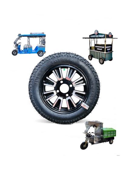 Heavy Duty Alloy Wheel with Rubber Tyre | Food Cart, E-Rickshaw & Multi-Purpose Trolley Wheel
