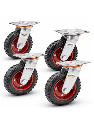 CLASSIC WHEELS 6 Inch Caster Wheels, Heavy Duty Swivel Plate Casters with Rubber Knobby Tread for Workbench, Dolly, Cart, Trolley, Wagon and Chicken Coop, Large Rubber Castor Wheels,  (Pack of 4)