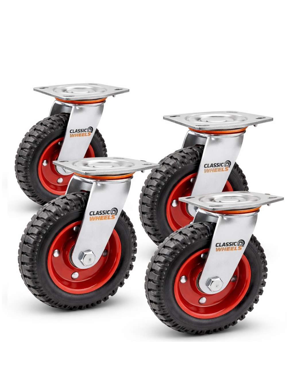 8 Inch Caster Wheels, Heavy Duty Swivel Plate Casters with Rubber Knobby Tread for Workbench, Dolly, Cart, Trolley, Wagon and Chicken Coop, Large Rubber Castor Wheels,  (Pack of 4)